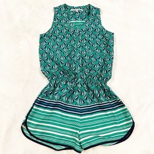 Collective Concepts Green Navy Sailboat Romper Jumpsuit Size XS NWOT